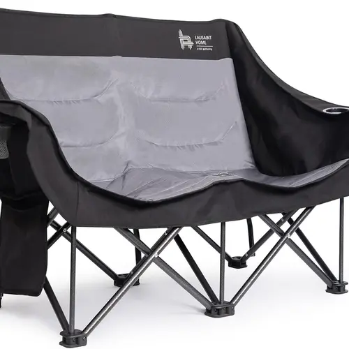 LAUSAINT HOME Oversized Double Camping Loveseat - Folding, Heavy Duty, with Pocket, Cup Holder & Carry Bag - Ultra Portable Collapsible Travel Seat, Foldable Beach Chair for Adults, Camping Essentials, Father's Day Gift, Travel Seat Chairs, Ultra Portable