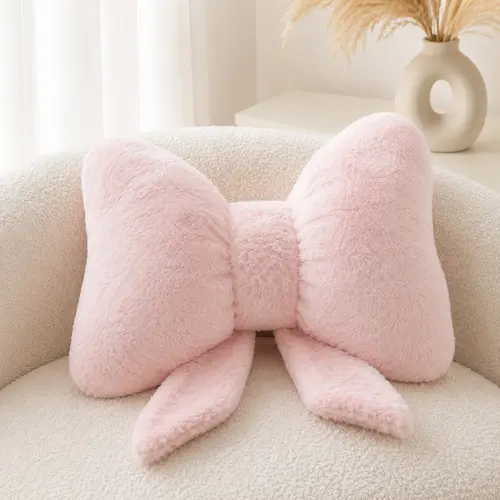 1pc Pink Bow Shaped Ultra Soft Plush Throw Pillow, Faux Fur Fluffy Cushion, Soft Furry Cushion, 3D Bow Decorative Pillow for Bedroom, Living Room, Office, Cozy Gift for Home Decor Lovers, Valentine’s Day, Galentine’s Day