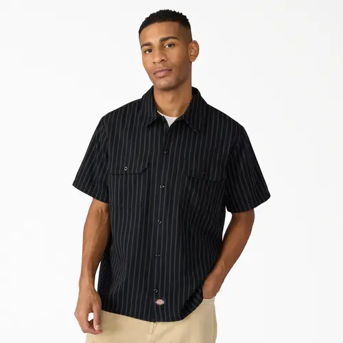 Dickies Worn In Striped Work Shirt, 100% Cotton Relaxed Fit, Workwear Layering Style Vintage Man