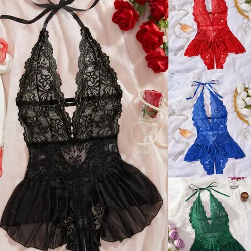 Women's Solid Color Lace Teddy Bodysuit, Sexy Breathable Push-Up Bodysuit for Daily Wear, Women's Lingerie for All Seasons