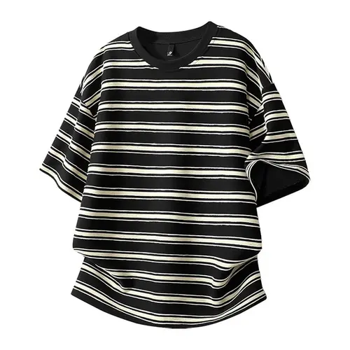 Men's Relaxed-Fit Colorblock Round Neck Short-Sleeve Fashion T-Shirt - Cotton-Rayon Blend Foldable Durable Daily Tee, Minimalist Casual Streetwear Men's Clothing Striped Shirt