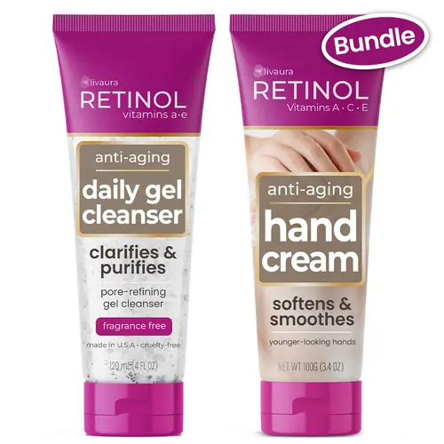 Retinol Anti-Aging Starter Pack - Gel Cleanser + Hand Cream Duo: Vitamin A Retinol + Vitamins C & E + Green Tea Extract - Face, Hands, Nails & Cuticles Skincare Set