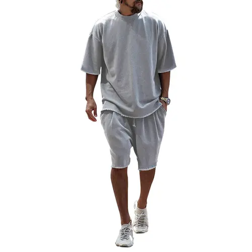 Men's 2-Piece Summer Casual Menswear Set - Plain Round Neck Shortsleeve Athletic Knit T-Shirt & Loose-Fit Shorts, Comfortable Activewear for Everyday, Outdoor Use #SummerWins #Father’sDayGift