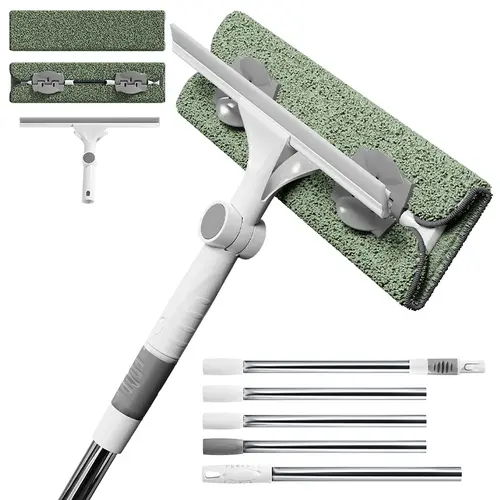 84‑Inch Professional Glass Window Cleaning Kit with Extension Pole, 2‑In‑1 Dual‑Sided Rotatable Squeegee Scrubber, 2 Reusable Washable Microfiber Cloths, Lightweight Streak‑Free Cleaning Tool for High‑Rise, Outdoor Windows, Mirrors and Car Glass, Surface