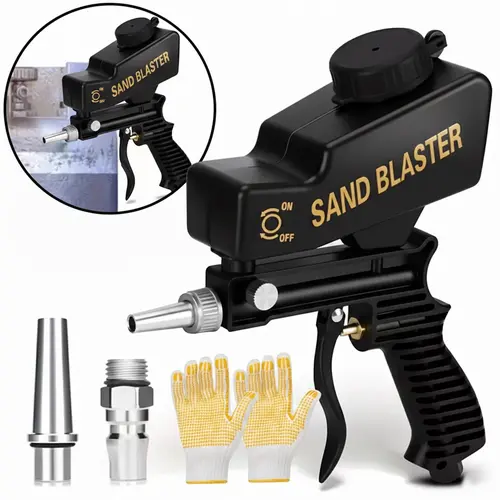 Gravity Feed Sand Blaster Gun Handheld for Metal Wood Paint Rust Removal Glass Etching Works with Air Compressor 70-150 PSI Blasting Media Durable Black or Blue Sandblasting Tool for DIY Surface Prep and Industrial Applications summerwins,summerwins