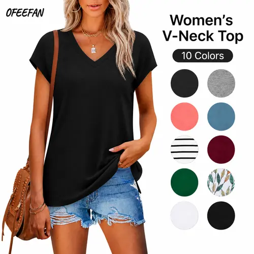 Women’s 2026 Summer V Neck Cap Sleeve Top, Soft Lightweight Loose Fit Casual Tee for Travel, Vacation, Work, Daily Wear & Layering
