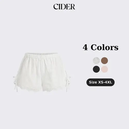 Cider Cotton Low Rise Embroidery Tie Side Split Pointed Hem Oversized Shorts