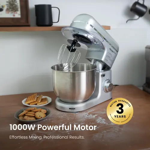 SM100 Stand Mixer, 1000W/6.0L/8-Speed+TÜV Certified, Tilt-Head Kitchen Machine with Dough Hook/Whisk/Beater, PTFE Non-Stick Coating for Bread/Pizza/Cake/Dough SummerVibes
