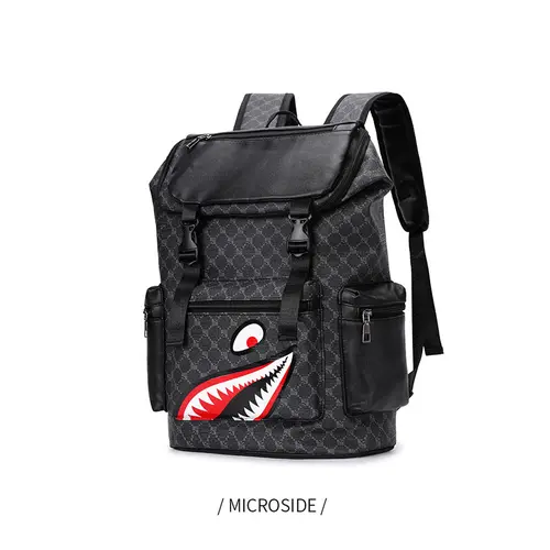 2026 Spring New Arrival Trendy Brand Retro Shark Backpack PU Material Men's Casual Backpack Large Capacity Multifunctional Student Schoolbag