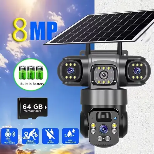 Solar-Powered 4K HD Wireless Outdoor Home Security Camera, Smart Home Gadget with 2.4GHz WiFi PTZ, 355° Panoramic View, Color Night Vision, PIR Motion Sensor, Auto Tracking, 2-Way Audio, Spotlight Alarm, App Control
