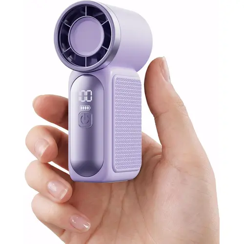 Portable Handheld Mini Fan, 6 Speeds 16900 RPM High Velocity Personal Fan with LED Display, USB Rechargeable, Mini Fan with Lanyard for Makeup, Travel, Outdoor, for Women Girl Gift, Purple