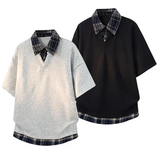 Summer faux two-piece short-sleeve polo shirt, men’s patchwork collared casual short-sleeve T-shirt shirt, #SummerWins, #Father’sDayGift
