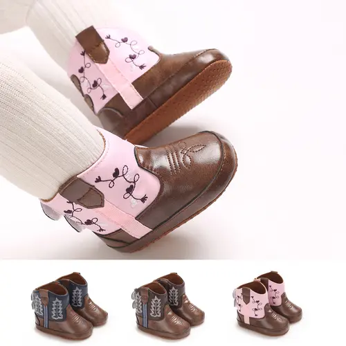 Ma&Baby Toddler Baby Boys Girls Western Cowboy Boots First Walker Crib Shoes Soft Sole Non-Slip Moccasins Bootie