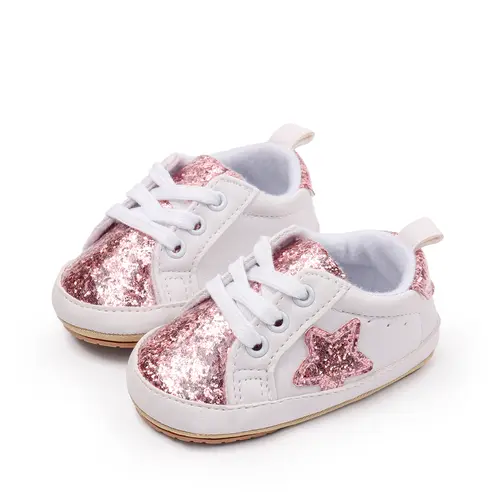 Ma&Baby Baby Sneakers Contrast Color Sequins Shoelace Soft Sole Non-Slip Infant First Walking Shoes for Spring Fall 0-18 M
