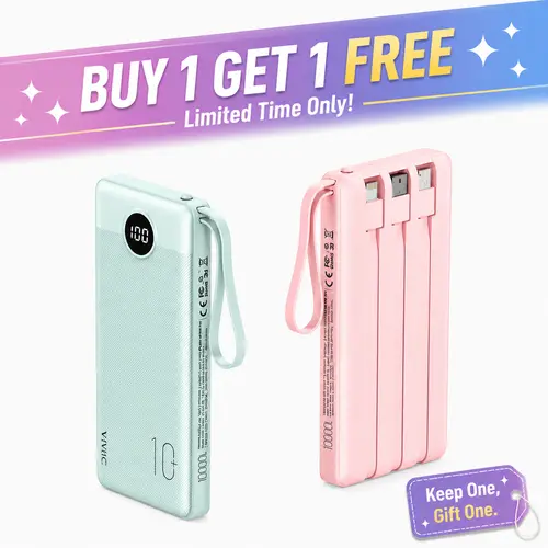 【BOGO】VRURC 10000mAh 22.5W Fast Charging Power Bank - All-in-1 Portable Phone Charger with 4 Built-in Cables, LED Display, USB-C Rechargeable, Lanyard-Ready Mobile Accessories for Android, iPad Devices #Summervibes