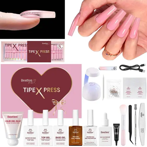 [Exclusive to TTS] Beetles Tipex Press On Nail 160PCS 16 Sizes All-in-One Nailed It Kit Thick Strong Press On Nails with Built-In Apex for DIY Extensions Gift for Her