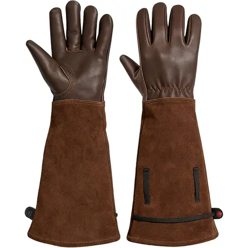 Aegend Leather Gardening Gloves, S, 17.7" Dirt Cuff Long Elbow Cuff with Adjustable Strap, Sun Protection, Breathable, Comfortable for Men & Women, Yard Work, Rose Pruning, Planting