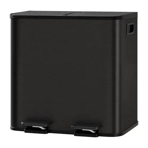 Garvee Dual Compartment Kitchen Trash Can 30L – Stainless Steel Step Pedal Bin – Two 15L Removable Buckets – Soft-Close Lids – Hands-Free Waste Separation & Recycling – Ideal for Home or Office