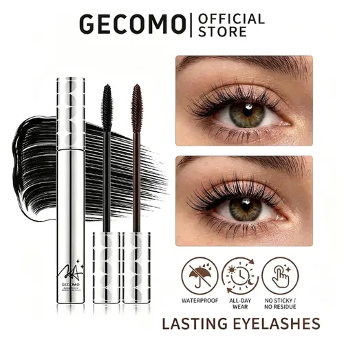 GECOMO Authorized Metal Wand Mascara - Light Cosmetic Formula, Mascara Volume and Length, Soft Airy Volume, Natural Curl, Well-Defined Eyelashes, Pinpoint Root-to-Tip Sweep, Root-to-Tip Glide, Daily-Use Beauty Product for Temporary Fluffy Look