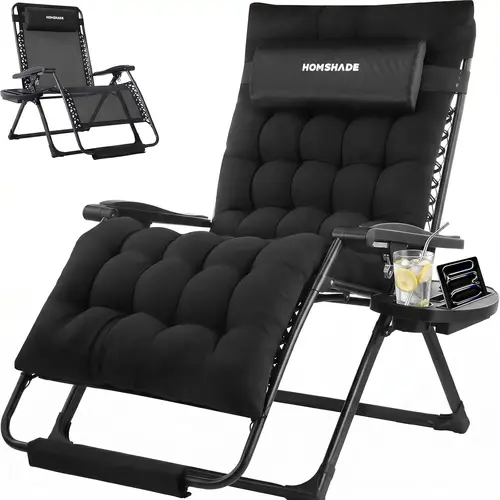 [High Quality] Zero Gravity Lounger Chair for Adults - 33" Extra-Wide Seat Single User Oversized Folding Recliner with Cup Holder Trays, Removable Cushion - Outdoor Poolside Patio, Indoor Use Tanning Chair
