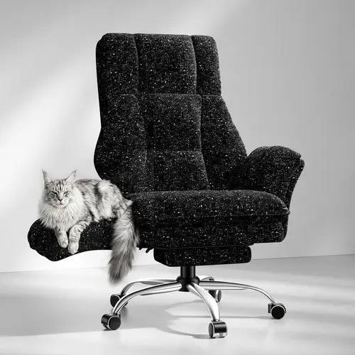 HOMRELEXA Big & Tall Velvet Fleece Gaming Desk Chair - Swivel Ergonomic Chair for Desk, Flip Armrests, Pet-Friendly Wide Seat, Adjustable Footrest for Gaming & Cross-Legged Sitting