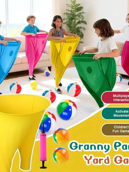 2PC Oversize Granny Pants Yard Game Set with Bouncy Ball & Pump, Kids Indoor Lawn Toss Throwing Game, Parent-Child Interactive Party Game Kit, Perfect for School Summer Camp, Team Building, Lawn Barbecue Party, Large Outdoor Family Fun Game