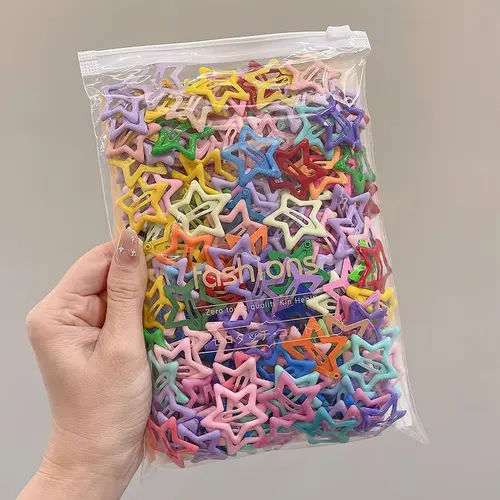 28pcs/48pcs/60pcs Candy Color Star Hair Clips, Cute Girl Hair Accessories, Non-Damaging, Suitable for All Seasons, Daily Use & Styling