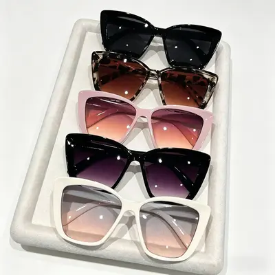 Women's 4/5-Pack Trendy Cat Eye Sunglasses Set, Large Frame Unique Stylish Sports Eyewear, Ideal for Daily Wear & Street Photography, Women's Sunglasses outdoorfun,summerwins