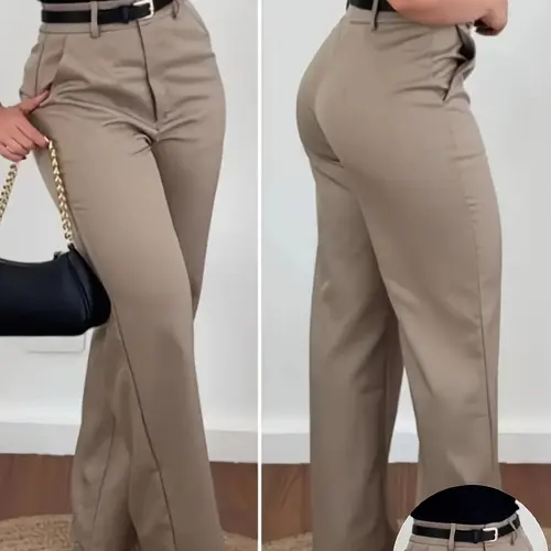 Women's High Waisted Pants - Loose Fit Solid Color Straight Leg, Zipper Design, Machine Washable, All Seasons Everyday Casual Fashion Baggy Classic Chic Pants for Women Basic