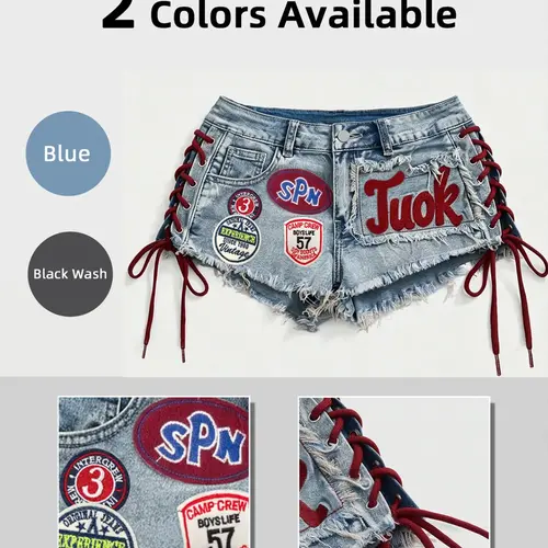Breathable Chic Aesthetic Fashion Design Vintage Denim Jeans Shorts, 2026 Summer Trendy, Embroidery Craft, Casual Wear, Women's Hot Pants, Fit, Mid Waist, Button Fly, Embroidered Breathable Shorts