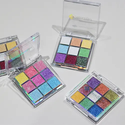 SE SHEENEFFECT Chameleon Eyeshadow Palette - 9-Shade Multichrome Glitter Eyeshadow with Smooth 3D Holographic Shimmer, Chrome Pigment Colorful Makeup Palette, Assorted Color Face Highlighter