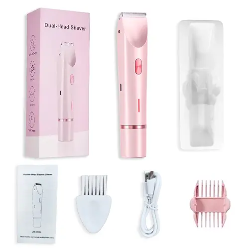 Bikini Trimmer for Women, Electric Shaver and Razor Rechargeable 2-in-1 Body and Facial Epilator, Dual Heads for Painless Trimming of Pubic Hair, Face, Underarms and Legs, IPX7 Waterproof. Christmas Gift New Year Gift Shaving Grooming