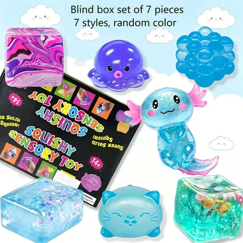 7-Piece Blind Box Maltose Squishy Stress Relief Fidget Toys, Creative Soft Slow-Rising Squishies, 7 Styles, Party Gift Set, Squishy Sensory Fidgets, Squishy Fun Set