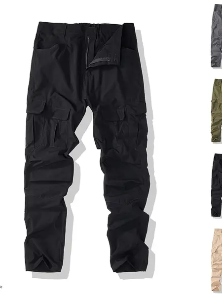 1-pack men’s all-season tactical outdoor cargo pants — multi-pocket design, waterproof, tear-resistant, suitable for camping, fishing, hiking — solid color