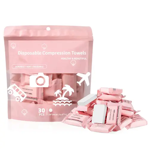 Nylon Disposable Compressed Towel Tablets - 30-Piece Small Solid Plain Unisex Portable Bathing Accessories for Home, Gym, Hand Cleaning, Facial Cleansing, Makeup Removal