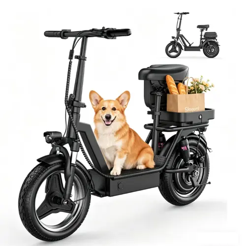 Adult Motorized Electric Scooter with Seat, 48V 10.4Ah Battery, 22 mph Top Speed, 21-27 Mi Driving Range, Pet-Friendly Portable Commuting Motorized Scooter with Rear Basket, Motorized Scooters, Portable Commuting Scooter