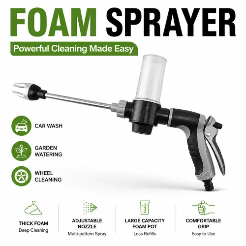Long Handle High Pressure Car Wash Foam Gun Adjustable Nozzle Foam Cannon with Pressure Spray Bottle for Cleaning Watering and Tire Inflation Durable Automotive Car Cleaning Tool Easy to Use Versatile Portable Handheld Foam Sprayer summerwins,
