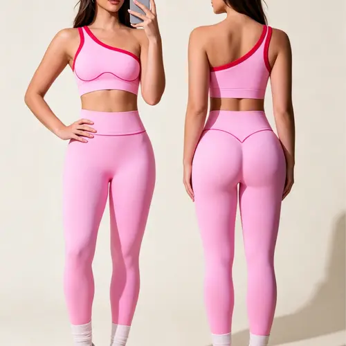 Women's Fashion Outdoor Pilates Sport Set, High-Stretch Knitted Yoga One-Shoulder Bra Top and Long Pants, for Gym & Running, High Stretch Activewear