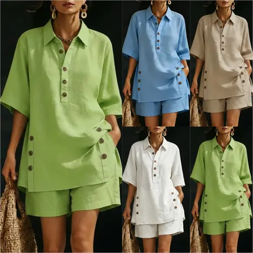 Plus-size women's suit, new women's clothing, short-sleeved shirt and loose pants two-piece set