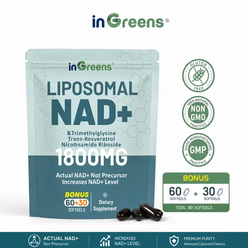 INGREENS Edible NAD+ Healthcare Dietary Supplement - 1800mg Pure Liposomal Antioxidant, Gluten-Free, Sugar-Free, Resveratrol+NR, Anti-Aging, Energy & Stamina Support, DNA Repair, Supplement Stack - 90 Counts (45 Days Supply), Multi-Pack