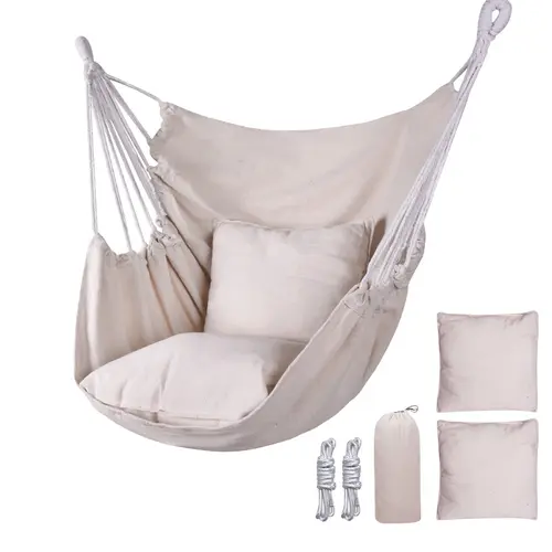 TANLOOK Unisex Woven Fabric Hanging Hammock Chair Swing - Hanging Chair with Max 300 lbs Weight Capacity, 2 Cushions, Storage Pocket, Comfortable and Cozy, Indoor/Outdoor Garden Relaxation