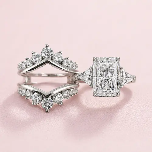 Maxine 5 Carat Radiant Cut Bridal Engagement Ring Set,Stackable Insert Nesting Wedding Band,Travel Friendly Daily Fine Jewelry