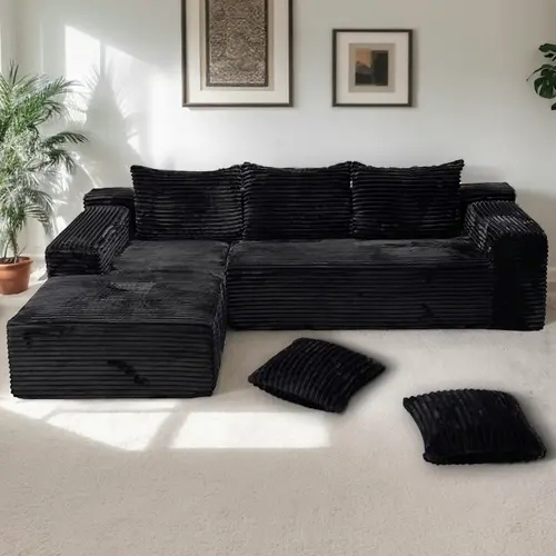 [2 Packages Shipping] 106" L Shaped Boneless Sectional Couch, Vacuum Compression Sofa in A Box, No Assembly, Cloud Soft Memory Foam Frameless Sofa, Space Saving Corner Couch for Apartment Small Space modular,dorm essentials,home decor