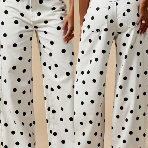 High Waist Polka Dot Wide Leg Jeans, Summer Versatile Casual Pants, Vintage French Chic Style, Hip Hiding Slimming Long Legs, Wear All Year Round