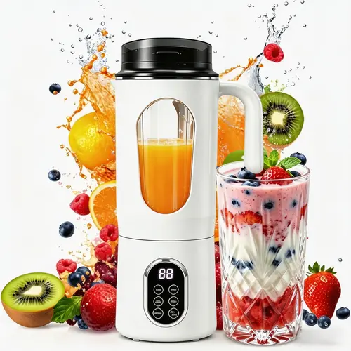 Portable Lightweight Blender with Handle - 20oz Cordless Compact Multifunction Juicer, Fastcharging USB-C Rechargeable Smoothie/Milk Shake Maker, 1-Touch Blend, Easy Healthy Recipe Blade Set Kitchen Appliance