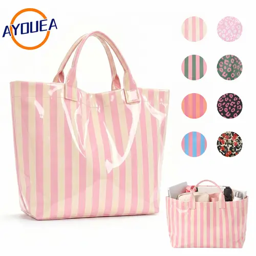 Women's Large Capacity Striped Tote Bag, Lightweight Waterproof Shoulder Handbag for Daily Commute Shopping, Stylish All Seasons Portable Travel Purse, Casual Fashionable Aesthetic Beach Tote Vacation Work Weekender Overnight Bag Mom Bag Minimalist