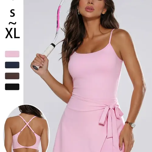 Women's Sporty One-Piece Dress, Sleeveless Sports Dress, Athletic Workout Dress, Activewear Dress, High Elasticity Yoga, Comfortable Skin-Friendly, Spring Summer Workout Wear, Workout Exercise Dress, All-Season Fitness Apparel