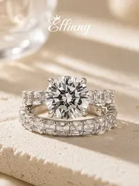 Effinny 14K Gold Plated Tarnish-resistant Round Cut 4.0ct Wedding Ring Set, 5A CZ Luxury Travel-friendly Promise Jewelry for Women