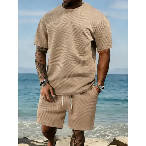 URMCZ Men's Classic Plain Short-Sleeve Solid Polo Shirt & Drawstring Waist 2-Piece Set, Cozy Breathable Menswear Outfits for Daily Outdoor Summer Wear, Men's 2 Piece Sets for Casual Use
