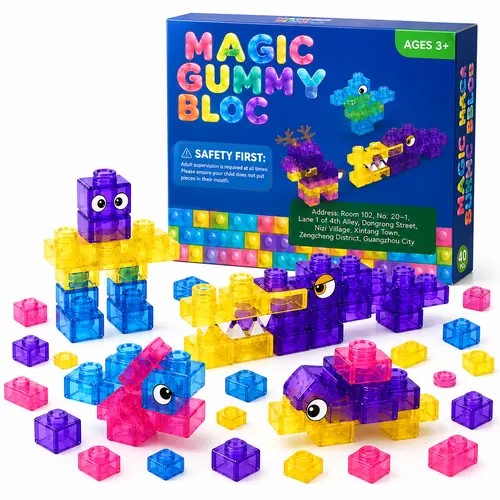 Soft Jelly Blocks for Toddlers and Kids, Colorful Squishy Stacking Building Blocks, Sensory Tactile Puzzle Toy for Preschool Learning and Creative Play Age 3+